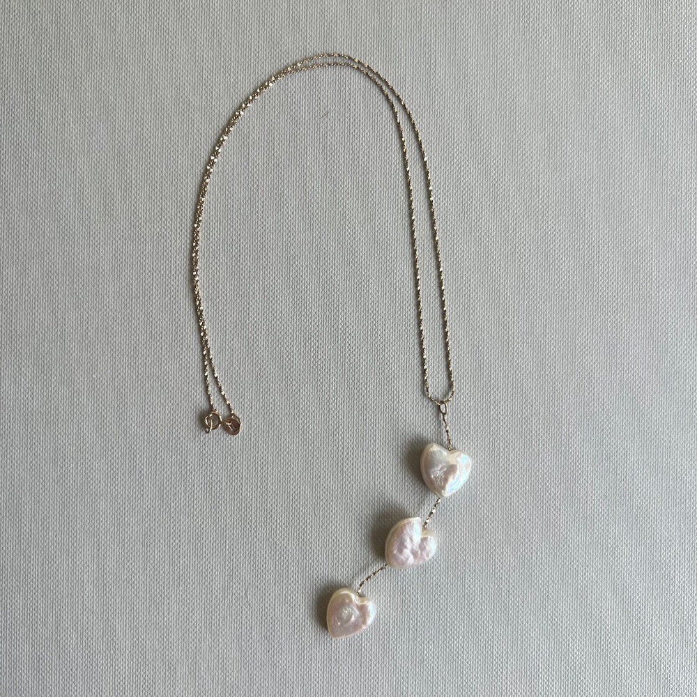 14K Gold Heart-Shaped Pearl Pendant Necklace